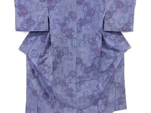 アンティーク　花古典柄模様織出し手織り紬着物